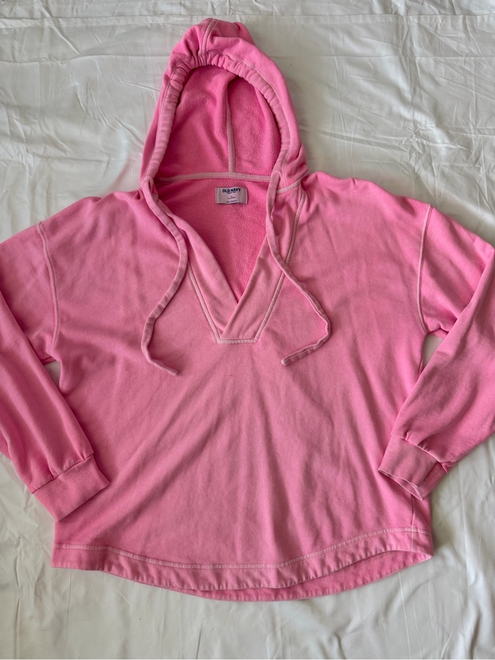 Old Navy Pink French Terry Tunic Hoodie Size M Oversized V Neck